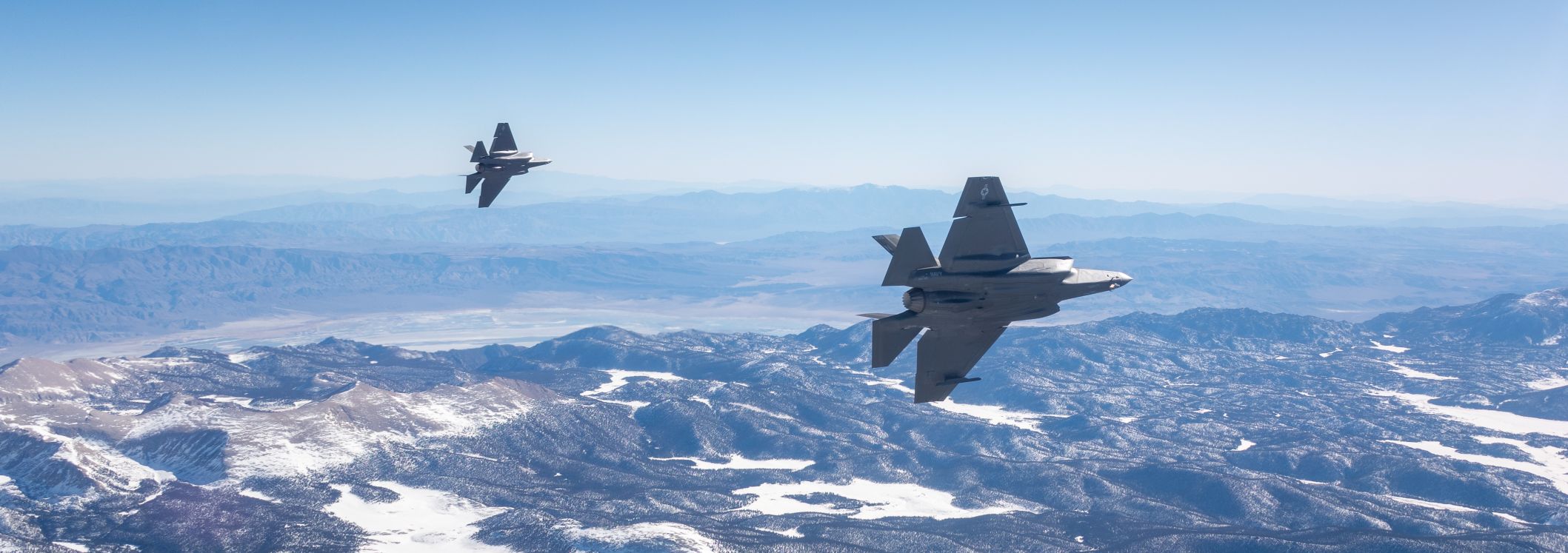 F-35 Lightning flying in the mountains of California